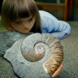 generated: a girl examining an ammonite fossil #2